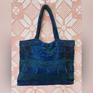 Boho Blue & Green Woven Tapestry Shoulder Bag